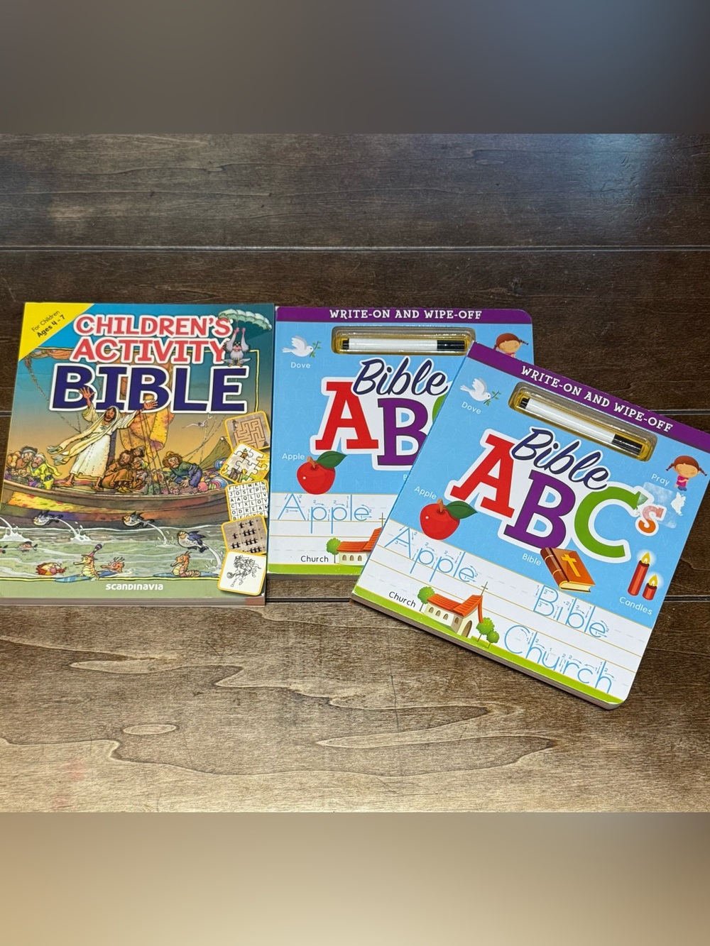 NEW Children’s Activity Bible & 2 Bible ABC Write-On & Wipe-Off Books (Lot of 3)